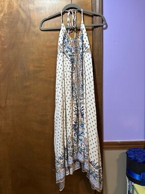 Angie Cream Maxi Dress with Blue and Tan Floral Border